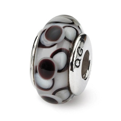 Black Bow Jewelry Black Dotted, Glass Sterling Silver Bead Charm