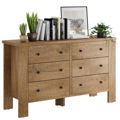 6 Drawer Dresser , wide dresser for Bedroom, Living Room, Hallway, Home Office ,Modern Wooden Dresser Organizer with Storage Drawers & Metal Handle