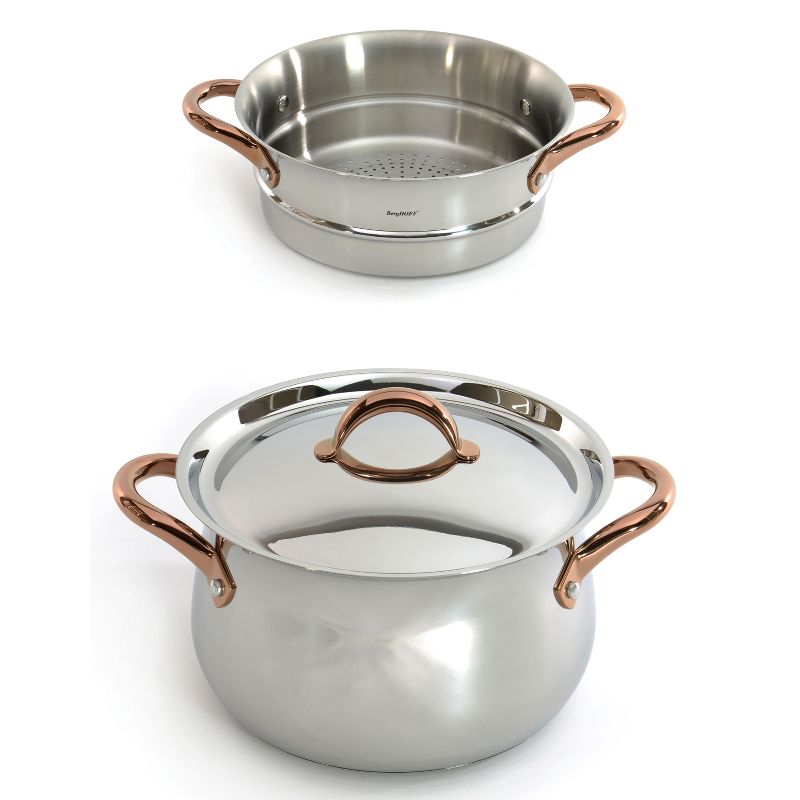 BergHOFF Ouro Gold 3Pc 18/10 Stainless Steel Cookware Set, Steamer & 9.5" Stockpot with Stainless Steel Lids, 1 of 9