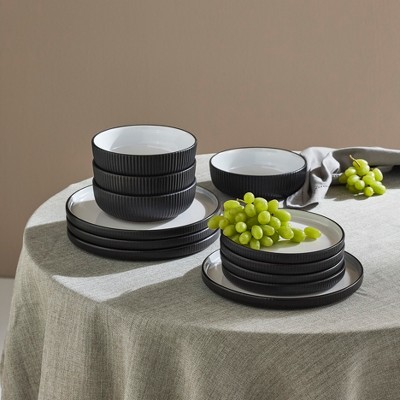 Christian Siriano Black Ceramic 12-Piece Dinnerware Set, Service for 4