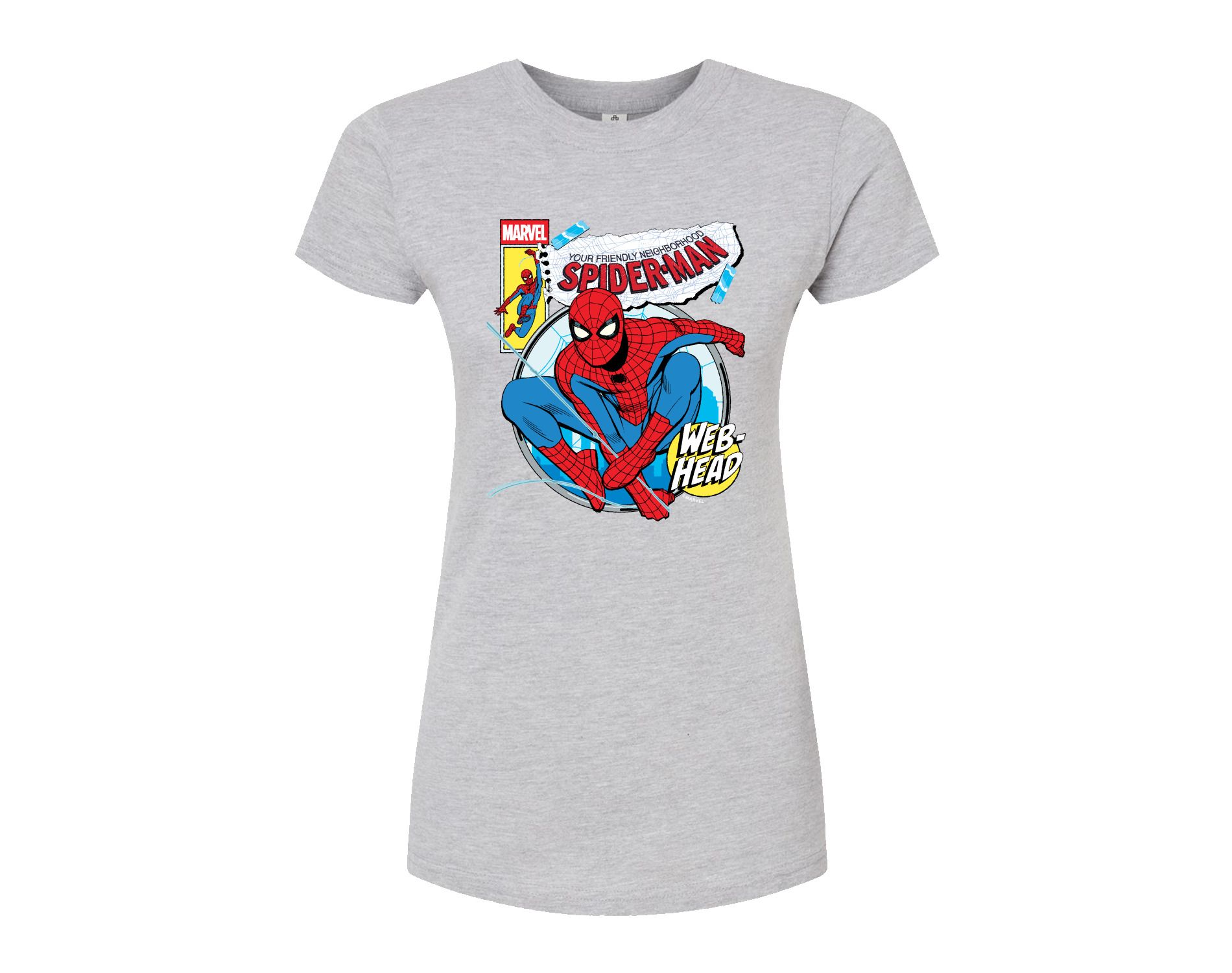 Women's Marvel Friendly Neighborhood Spider-Man Comic Book Cover Fitted Graphic T-Shirt - Heather Grey - Large