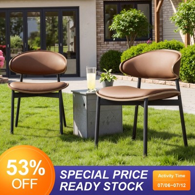 Luck Live Modern Patio Dining Chairs Set of 2 Outdoor Chairs /Armless Chairs Brown&Metal Frame