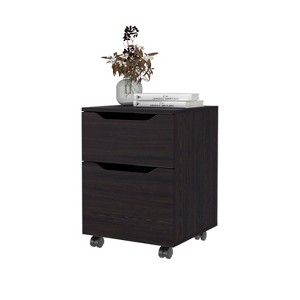 Vynxaria Newriver Nightstand, Wengue Finish, 1 Door + 1 Drawer, 22.6"H¡Á16.5"W¡Á16.5"D, Scratch-Resistant Melamine, Compact Design - 1 of 4