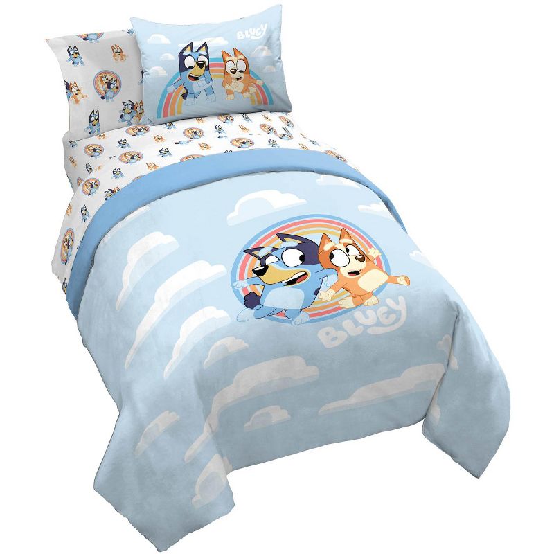 Saturday Park Bluey Rainbow in the Clouds 100% Organic Cotton Bed Set, 1 of 7