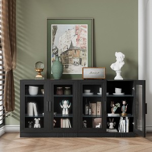 2-Piece Modern Minimalist Glass Door Wood Grain Edge Cabinet, Multifunctional Storage 3-Layer Shelf - 1 of 4