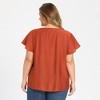 Women's Plus Size Jacquard Texture Smocked Shoulder V Neck Ruffle Sleeve Flowy Summer Casual Blouses - GRACE & GRANDEUR - 3 of 4