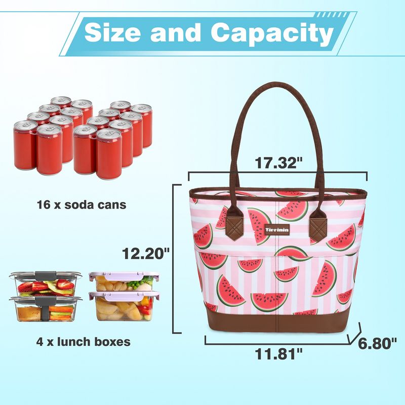 Tirrinia Large Insulated Lunch Tote Bag for Women, Cute Waterproof Leakproof Cooler Bag for Work, Adult Shopping Grocery Bags for Frozen Food, 5 of 8