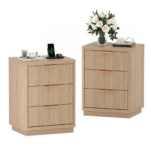 Fluted Farmhouse Night Stand, Fluted Nightstand with Charging Station, FlutedNightstand Bedroom with Drawers, Modern Mid Century Bedside Table - 1 of 4