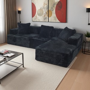 L-Shaped Brushed Corduroy Compression Sectional Sofa with Chaise - 1 of 4