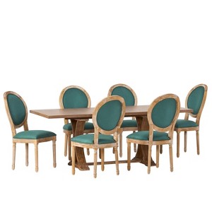 Christopher Knight Home Derring 7 Pieces French Country Upholstered Wood Expandable Dining Set - 1 of 4