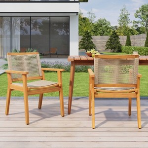 Christopher Knight Home Mcgill Outdoor Rope and Acacia Wood Dining Chairs (Set of 2) - 1 of 4