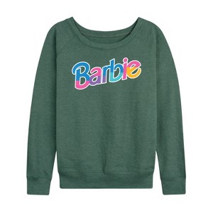 Women's - Barbie - Colorful Logo Lightweight French Terry Wide Neck Long Sleeve Shirt - 1 of 4