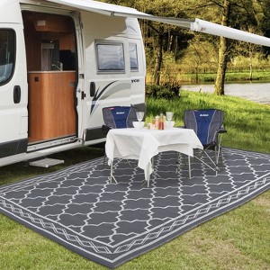 Outdoor Modern Erasable Carpet for Garden Backyard Portable Lightweight Plastic Straw Rug for Camping Stripe Plaid Picnic Mat - 1 of 4