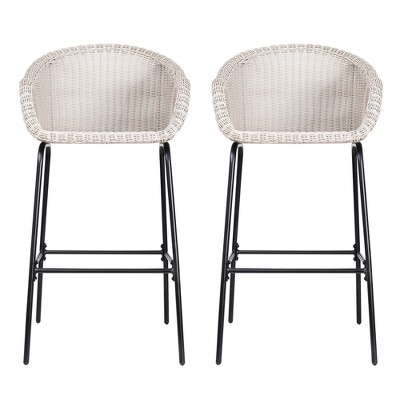 DSVIMOY Counter and Bar Stool Set of 2 Metal Wicker Design for Outdoor or Patio Use, Black and Gray, 28.74"*22.87"*17.71"