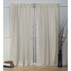 Nicole Miller Faux Linen Slub Textured Hidden Tab/Rod Pocket Top Light Filtering Curtain Panel Pair, 54"x84", Linen - 1 of 4