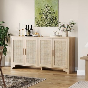 TV Stand for TVs Up to 70'', Natural Rattan Entertainment Center with Storage Cabinets, Boho Media Console Table for Living Room - 1 of 4