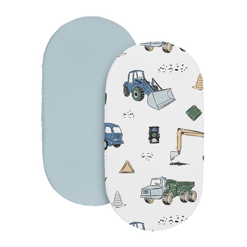 Sweet Jojo Designs Boy Baby Bassinet Fitted Sheets Set Construction Truck Green Blue and Grey 2pc, 2 of 7