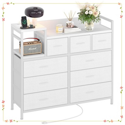 Modern TV Stand with Built-in Charging Station, 9 Drawer Bedroom Dresser