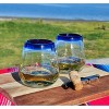 Dos Sueños Mexican Hand Blown Stemless Wine Glasses - Blue Rim - 15oz - Set of 2 - 2 of 4