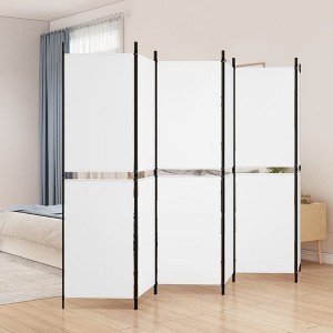 vidaXL White 6-Panel Room Divider - Versatile Fabric and Iron Privacy Screen, Foldable Partition Wall, Sun Block, Easy-to-Store - 1 of 4