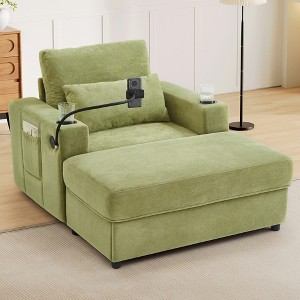 Chaise Lounge Accent Chair Single Sofa Couch Armchair with Movable Storage Ottoman USB Ports Cup Holders Phone Holder Side Pockets Chenille-ModernLuxe - 1 of 4