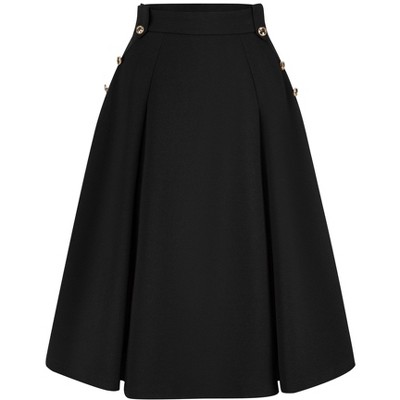 INSPIRE CHIC Women's High Waist Button Decor Vintage Pleated Flared Midi Skirt