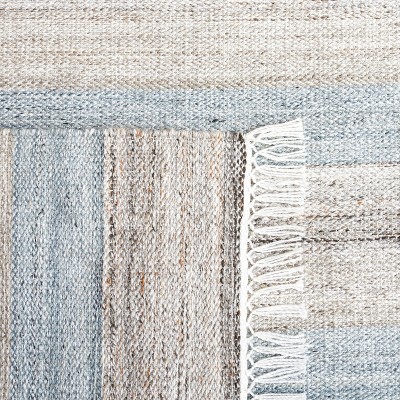 Gray and Beige Striped Wool Kilim Area Rug