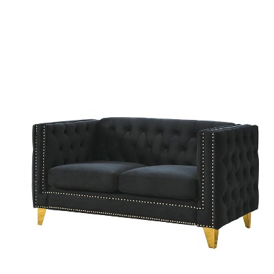 NicBex 58 Inch Velvet Buttons Tufted Couch Loveseat Sofa with Metal Legs for Living Room,Small Space,Apartment,Black