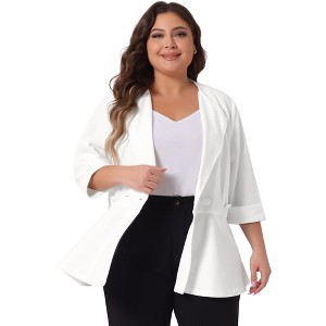 Agnes Orinda Women's Plus Size Notched Lapel Ruffle Peplum Ruched Buttons Outfits Blazers - 1 of 4