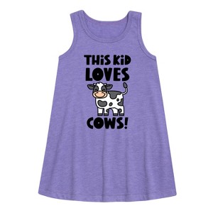 Girls' - Instant Message - This Kid Loves Cows Graphic Sleeveless Aline Dress - 1 of 4