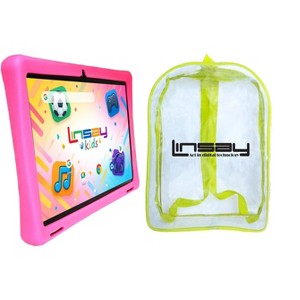LINSAY 10.1"Octa Core  256GB Storage Android 15 Tablet with Pink Kids Defender Case and Back Pack - 1 of 4
