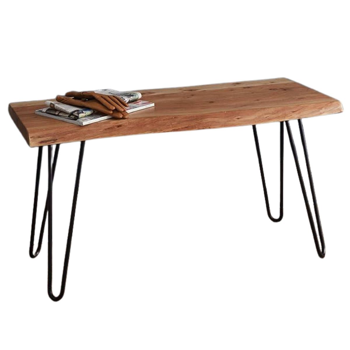Alaterre Furniture 36" Hairpin Live Edge Bench: Industrial Mid-Century Modern, Metal & Acacia, 300 lb Capacity