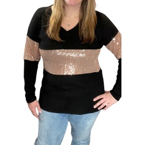 Women's V-Neck Long Sleeve Top - honeyme - 1 of 2