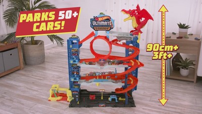  Hot Wheels City Ultimate Garage Playset with 2 Die-Cast Cars,  Toy Storage for 50+ 1:64 Scale Cars, 4 Levels of Track Play, Defeat The  Dragon : Everything Else