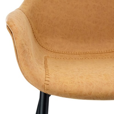 Markley Light Brown Faux Leather Dining Arm Chair with Metal Legs