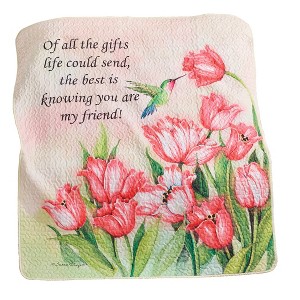 Collections Etc My Friend Tulips and Hummingbird Quilted Throw Blanket Pink - 1 of 2