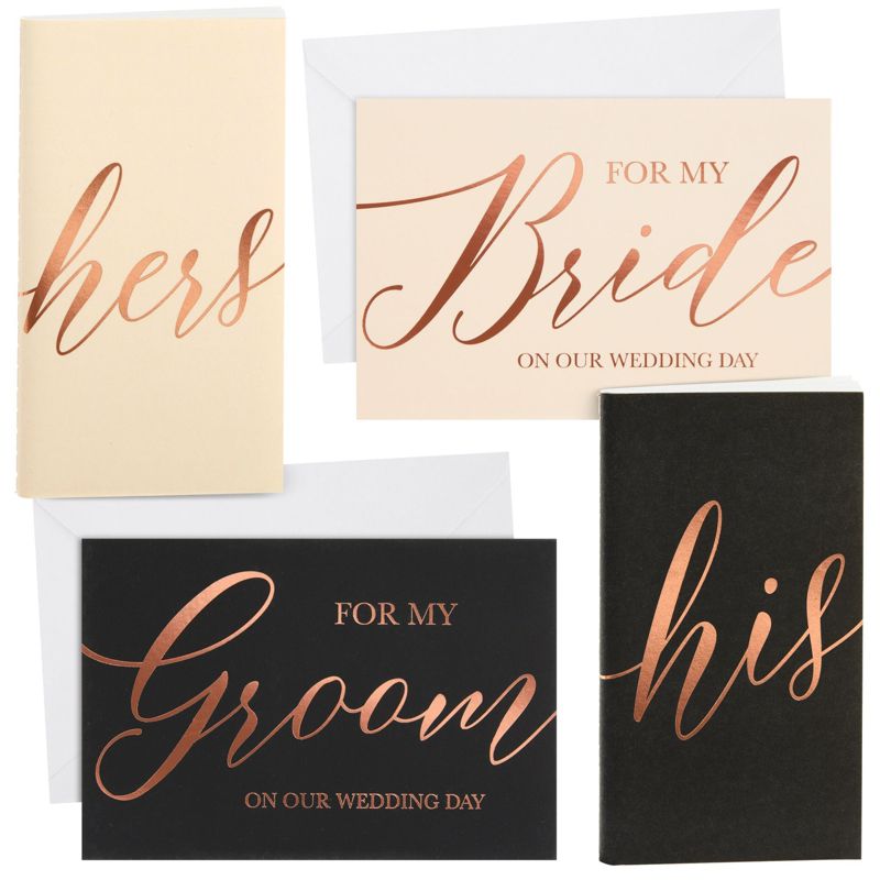 Paper Junkie 6-Pieces Wedding Vow Books, His and Hers Cards with Envelopes for Bridal Shower, Engagement Gift, Rose Gold Foil Design, 30 Pages Each, 1 of 9