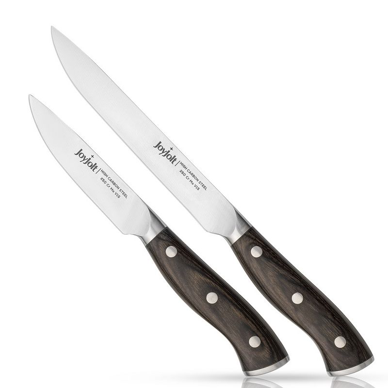JoyJolt 2pc Kitchen Knife Set. 5.5” Utility Knife and 3.5” Paring Knife. High Carbon, x50 German Steel Tomato Knife, 1 of 8