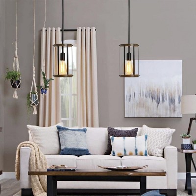 Metal Cage Pendant Lamps Vintage Rustic Pendant Light With Adjustable Length Farmhouse Caged Hanging Lamp E26 Base Bulb Not Included-The Pop Home