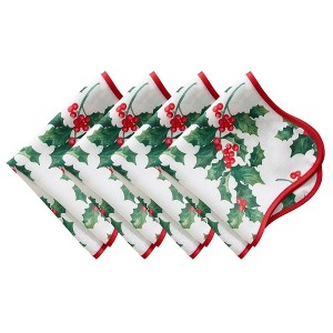 Vintage Holly Scallop Border Napkins, Set of 4 - Multicolor - 17x17 - Elrene Home Fashions - 1 of 3