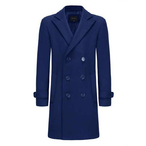 Men s Double Breasted Pea Coat Wool Blend Dress Jacket Peacoat Indigo X Large Target