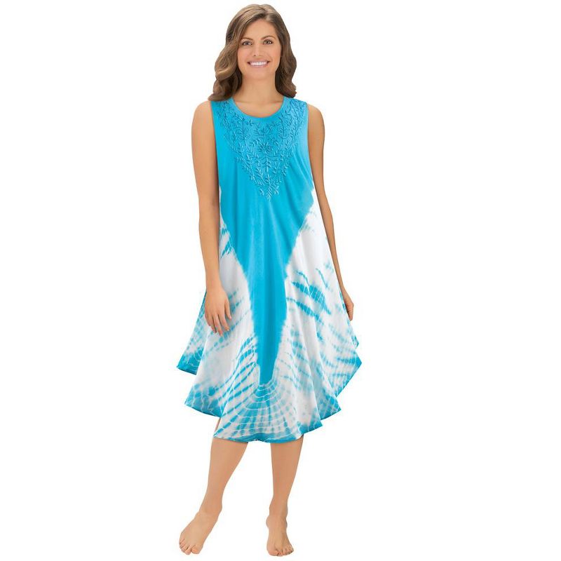 Collections Etc Woven Tie Dye Dress with Embroidery Scooped Neckline, Lightweight Beach Coverup, 3 of 4