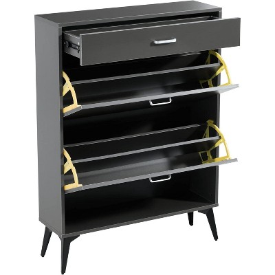 FreeStanding Shoe Cabinet with 2 Flip Drawers and Open Shelf, Shoe Racks Storage Organizer with Metal Legs, Entrance Shoe Storage for Home Entryway