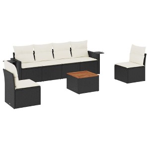 vidaXL 7 Piece Patio Sofa Set with Cushions - Black and Cream - 1 of 4