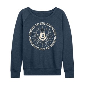 Women's - Disney - Mickey Listen To The Universe Lightweight French Terry Wide Neck Long Sleeve Shirt - 1 of 4