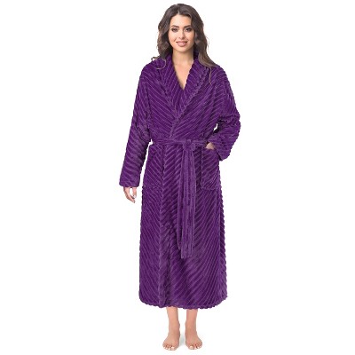 PAVILIA Super Soft Womens Robe, Fluffy Plush Fuzzy Cozy House Shower Bathrobe, Ribbed Striped Warm Fleece Long Robe for Women