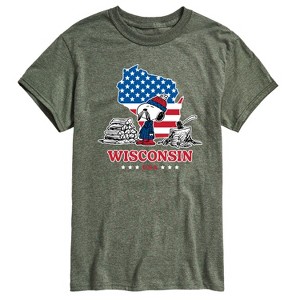 Men's - Peanuts - American Flag Wisconsin Snoopy Short Sleeve Graphic T-Shirt - 1 of 4