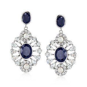 Ross-Simons 4-4.5mm Cultured Pearl and 11.00 ct. t.w. Sapphire Drop Earrings With 6.40 ct. t.w. White Topaz in Sterling Silver - 1 of 4
