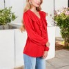 Anna-Kaci Women's V-Neck Blouse with Ruffle Front Detail Puff Sleeves - 2 of 4