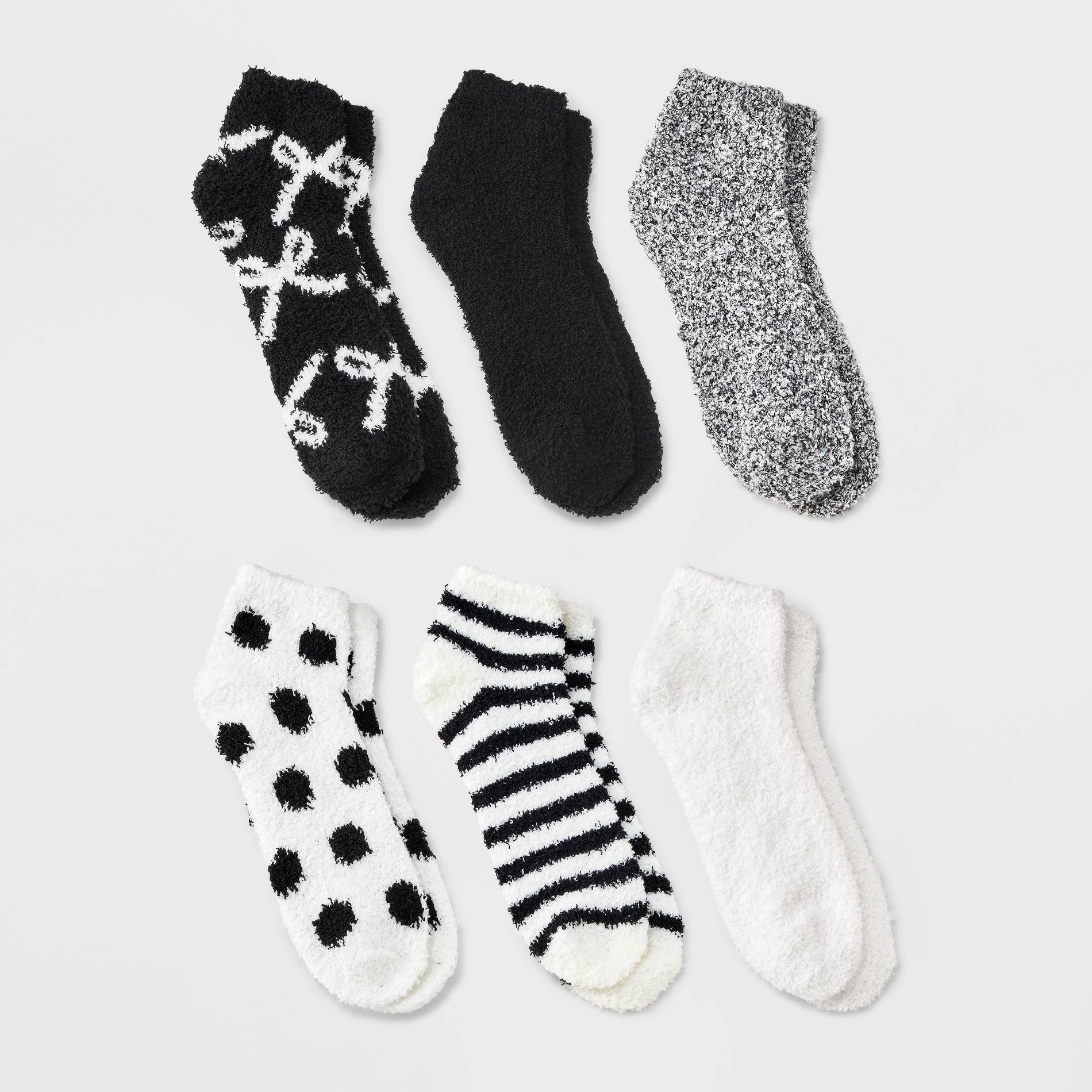 Women's Bows & Polka Dots 6pk Cozy Low Cut Socks - Black/White 4-10